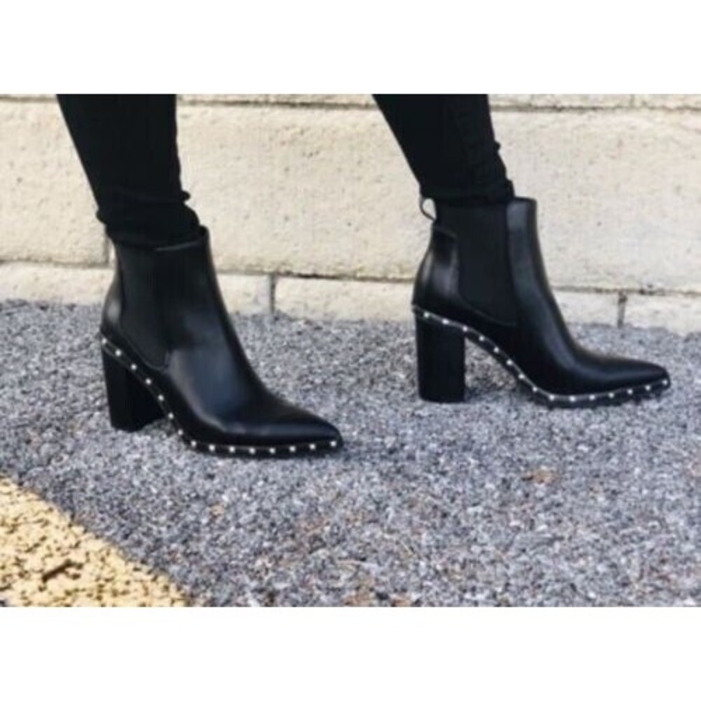 Charles David Black Ankle Boots with Silver Studs